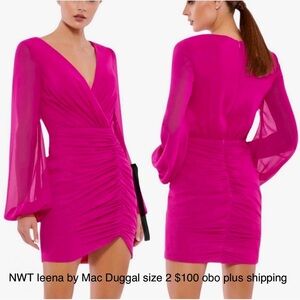 Mac Duggal Fuchsia Long Sleeve Dress